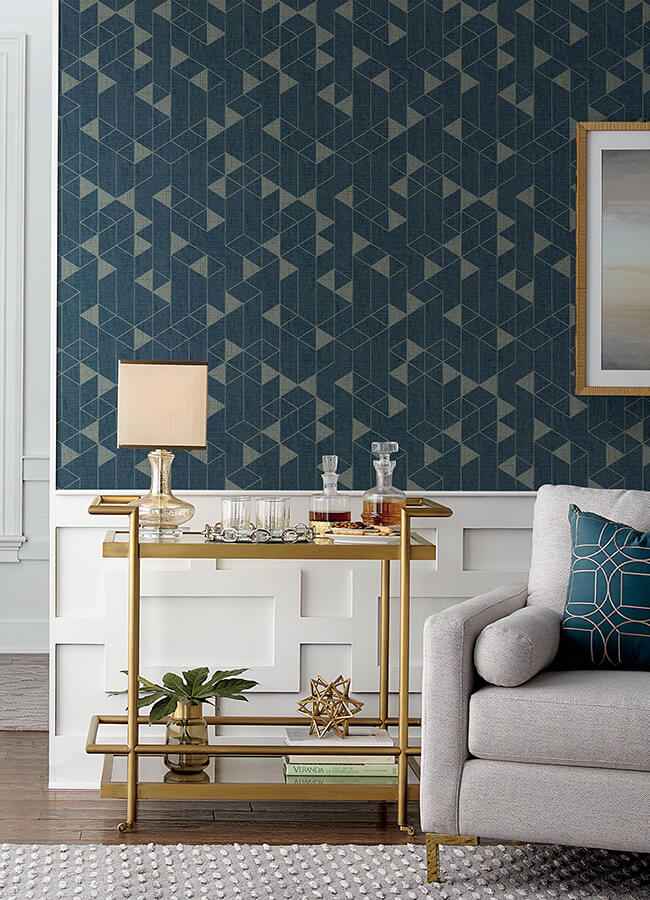 Fairbank Navy Linen Geometric Wallpaper - York Wallcoverings - 4034-26775 - York Wallcoverings Wallpaper
