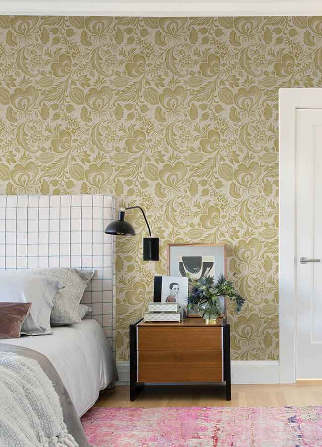 Culver Mustard Jacobean Wallpaper - York Wallcoverings - 4034-26784 - York Wallcoverings Wallpaper