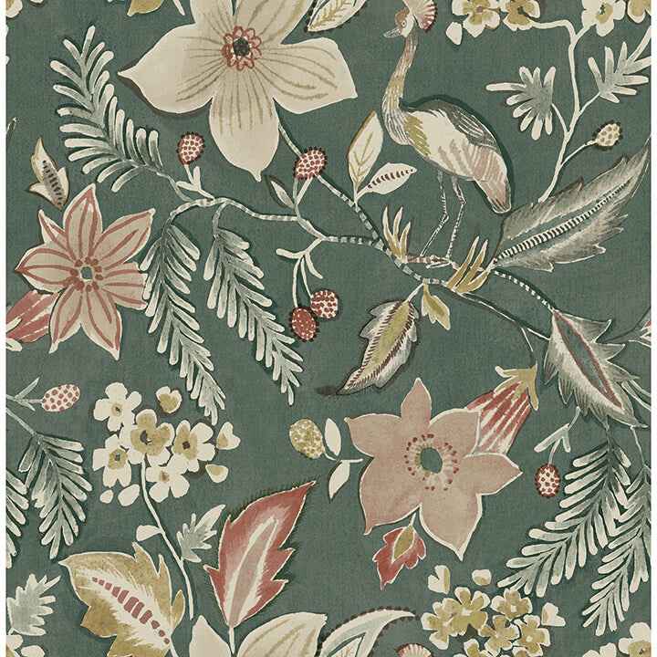 Crestwood Sea Green Crowned Crane Wallpaper - York Wallcoverings - 4034-26792 - York Wallcoverings Wallpaper
