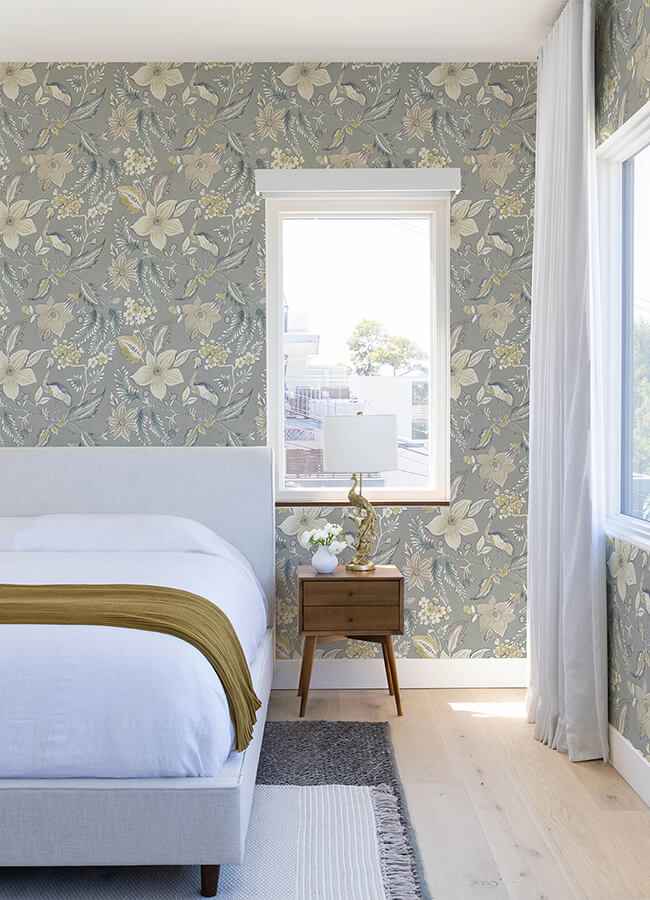 Crestwood Grey Crowned Crane Wallpaper - York Wallcoverings - 4034-26793 - York Wallcoverings Wallpaper
