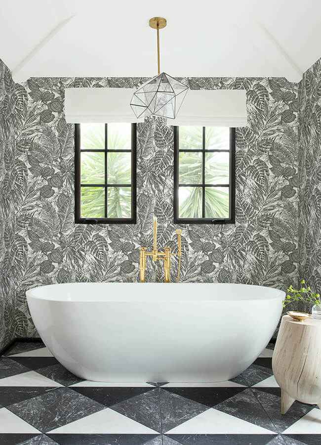Brentwood Black Palm Leaves Wallpaper - York Wallcoverings - 4034-72115 - York Wallcoverings Wallpaper