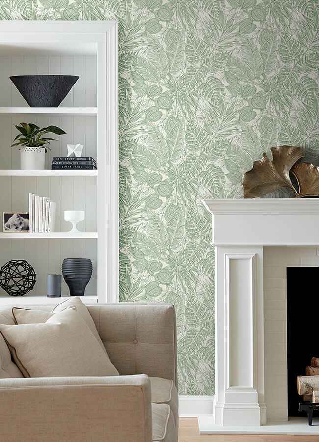 Brentwood Green Palm Leaves Wallpaper - York Wallcoverings - 4034-72116 - York Wallcoverings Wallpaper