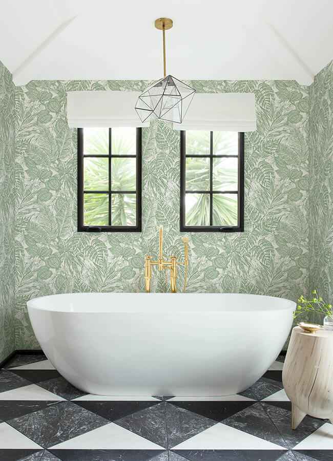 Brentwood Green Palm Leaves Wallpaper - York Wallcoverings - 4034-72116 - York Wallcoverings Wallpaper