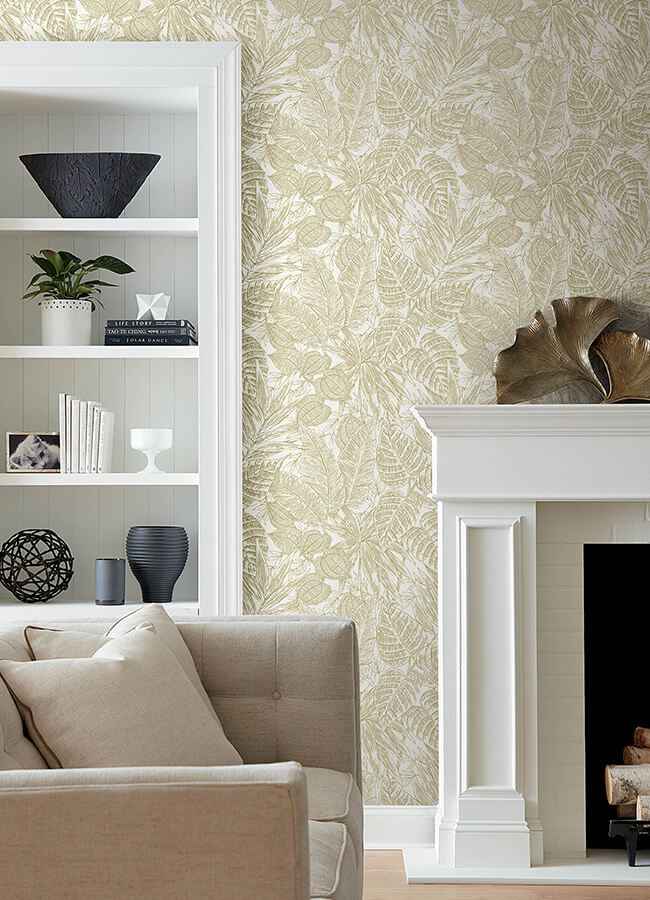 Brentwood Yellow Palm Leaves Wallpaper - York Wallcoverings - 4034-72117 - York Wallcoverings Wallpaper