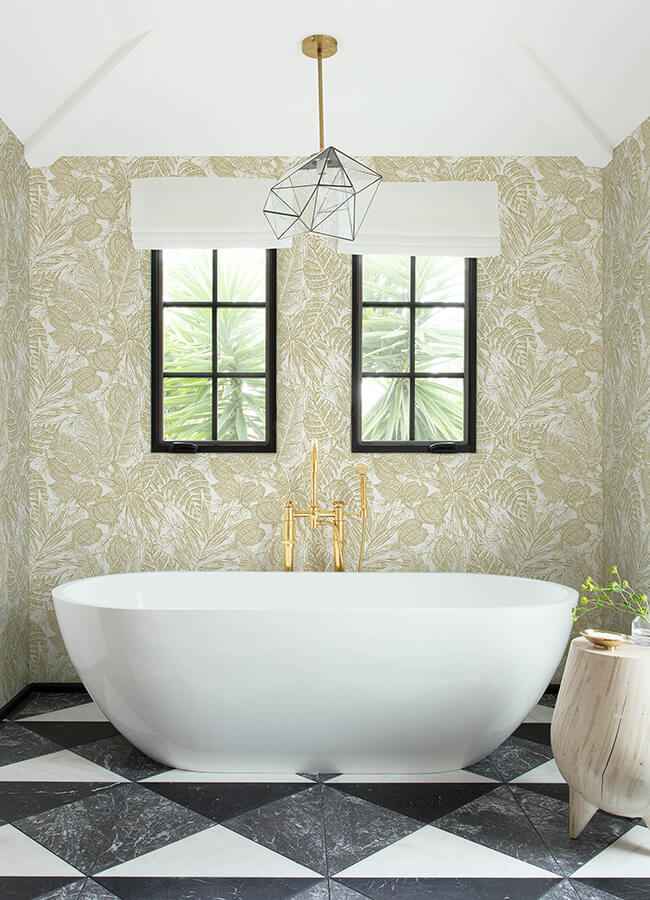Brentwood Yellow Palm Leaves Wallpaper - York Wallcoverings - 4034-72117 - York Wallcoverings Wallpaper