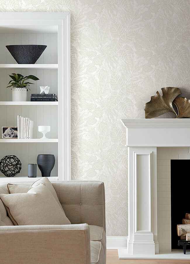 Brentwood Bone Palm Leaves Wallpaper - York Wallcoverings - 4034-72118 - York Wallcoverings Wallpaper