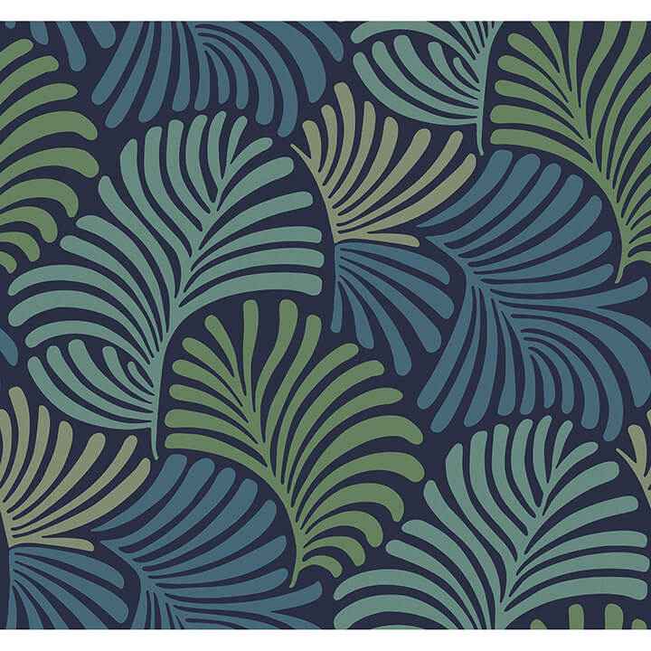 Trousdale Navy Fanning Flora Wallpaper - York Wallcoverings - 4034-72125 - York Wallcoverings Wallpaper