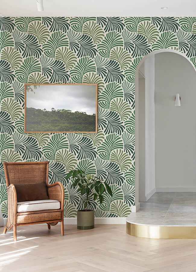 Trousdale Green Fanning Flora Wallpaper - York Wallcoverings - 4034-72127 - York Wallcoverings Wallpaper