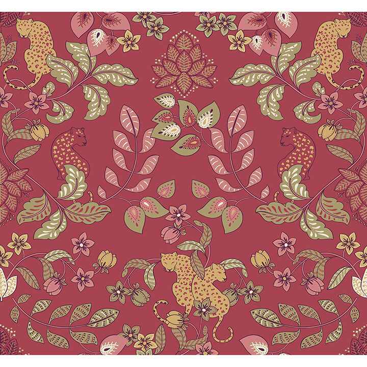 Getty Raspberry Jungle Damask Wallpaper - York Wallcoverings - 4034-72130 - York Wallcoverings Wallpaper