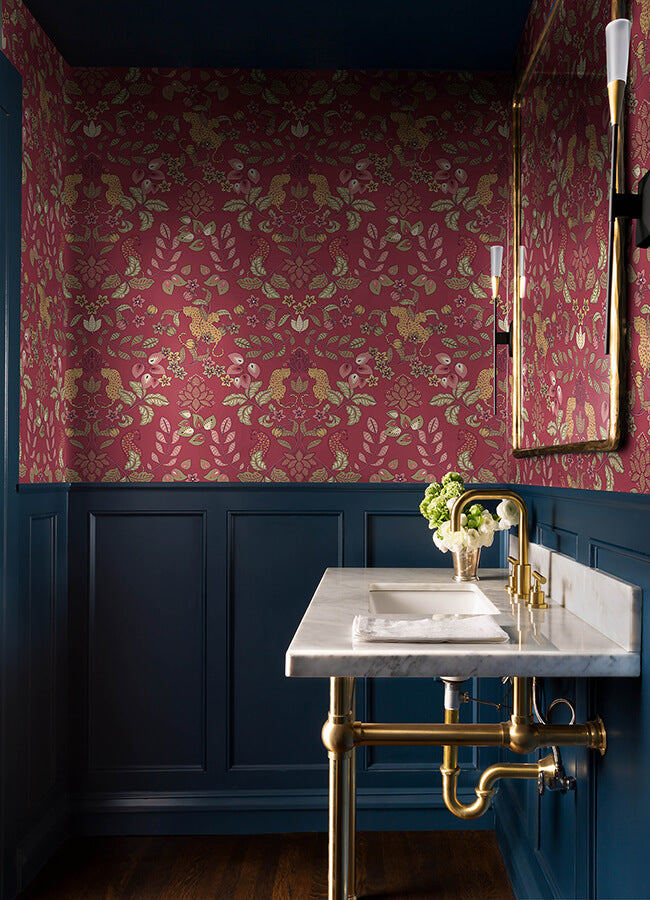 Getty Raspberry Jungle Damask Wallpaper - York Wallcoverings - 4034-72130 - York Wallcoverings Wallpaper
