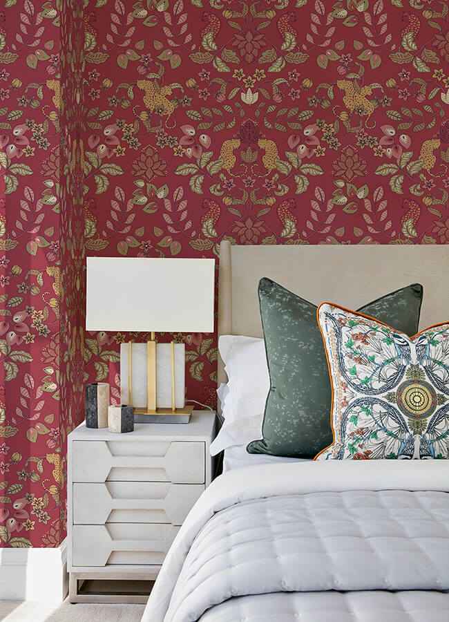 Getty Raspberry Jungle Damask Wallpaper - York Wallcoverings - 4034-72130 - York Wallcoverings Wallpaper
