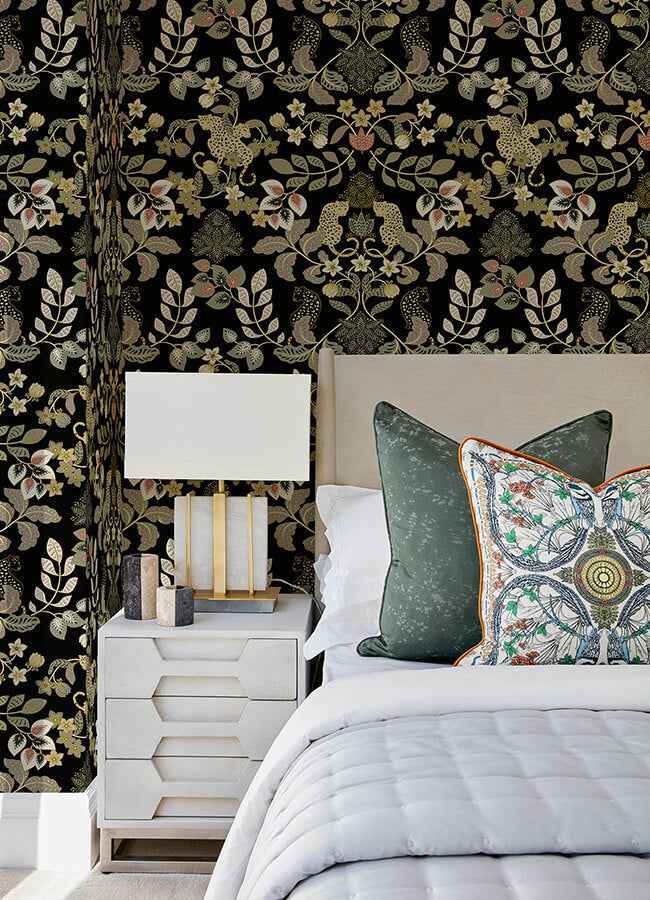 Getty Black Jungle Damask Wallpaper - York Wallcoverings - 4034-72131 - York Wallcoverings Wallpaper