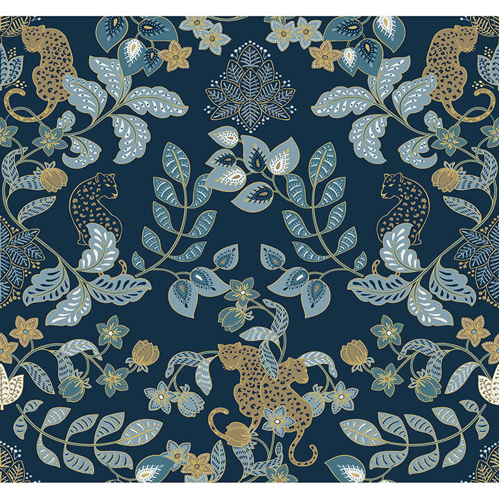 Getty Navy Jungle Damask Wallpaper - York Wallcoverings - 4034-72133 - York Wallcoverings Wallpaper