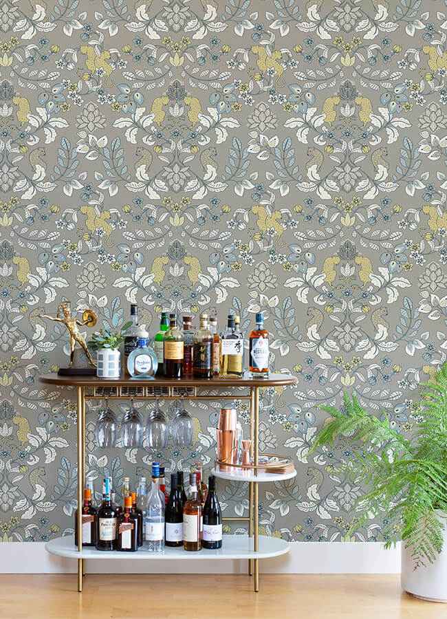 Getty Grey Jungle Damask Wallpaper - York Wallcoverings - 4034-72134 - York Wallcoverings Wallpaper