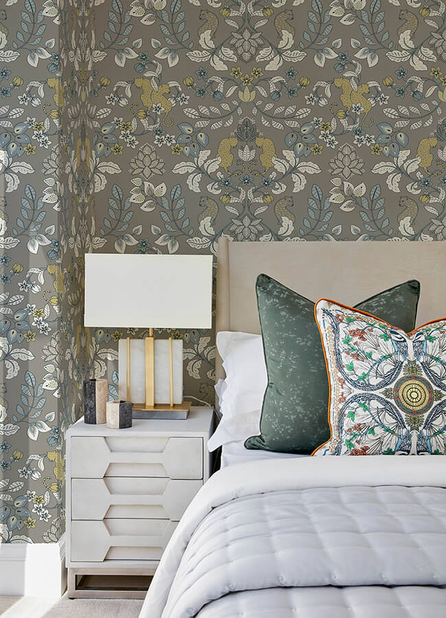 Getty Grey Jungle Damask Wallpaper - York Wallcoverings - 4034-72134 - York Wallcoverings Wallpaper