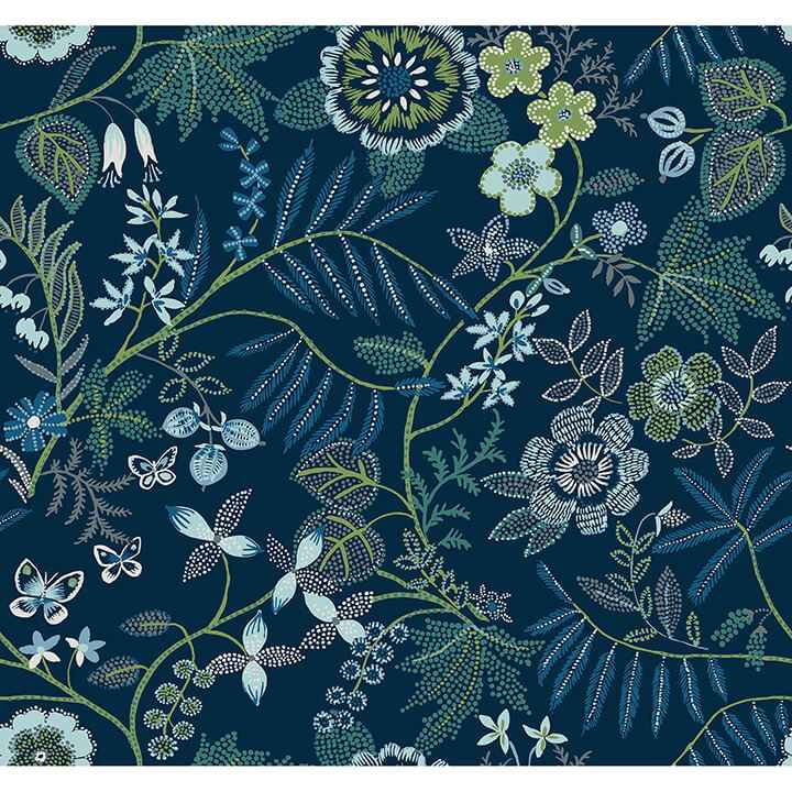 Marilyn Dark Blue Floral Trail Wallpaper - York Wallcoverings - 4034-72135 - York Wallcoverings Wallpaper