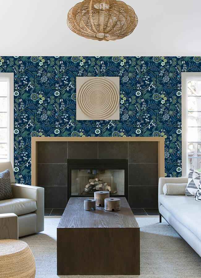 Marilyn Dark Blue Floral Trail Wallpaper - York Wallcoverings - 4034-72135 - York Wallcoverings Wallpaper