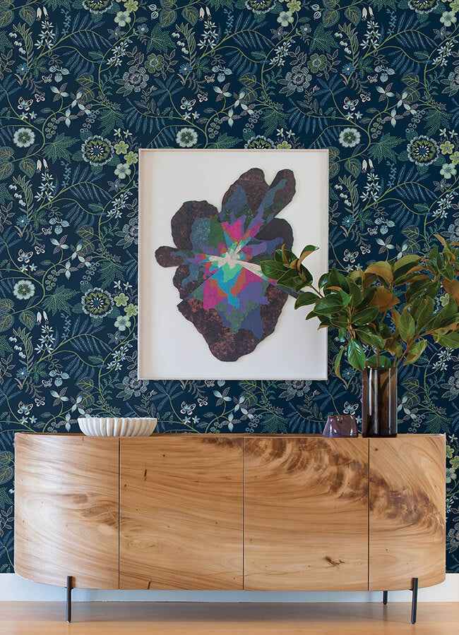 Marilyn Dark Blue Floral Trail Wallpaper - York Wallcoverings - 4034-72135 - York Wallcoverings Wallpaper