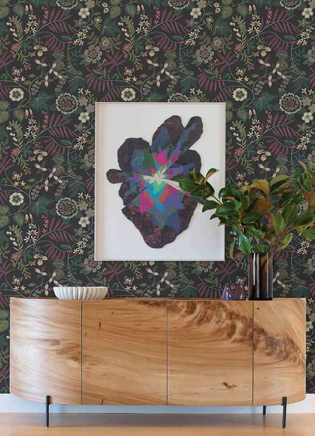 Marilyn Black Floral Trail Wallpaper - York Wallcoverings - 4034-72138 - York Wallcoverings Wallpaper