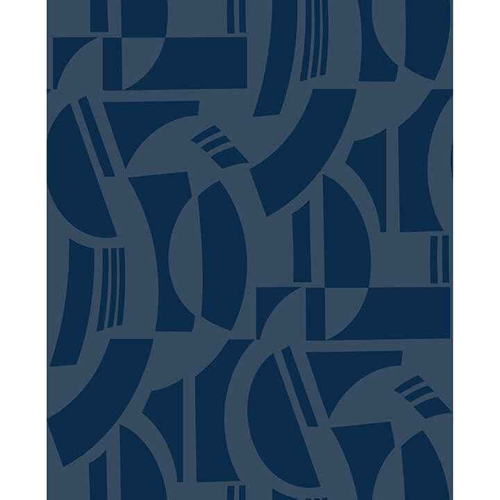 Carter Indigo Geometric Flock Wallpaper - York Wallcoverings - 4034-87381