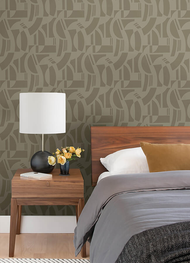 Carter Light Brown Geometric Flock Wallpaper - York Wallcoverings - 4034-87383 - York Wallcoverings Wallpaper