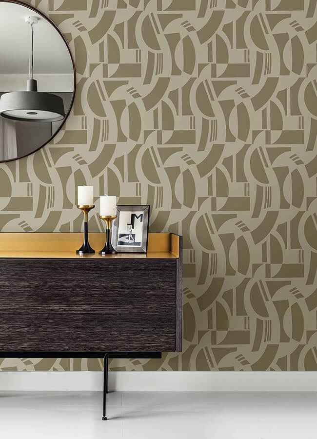 Carter Light Brown Geometric Flock Wallpaper - York Wallcoverings - 4034-87383 - York Wallcoverings Wallpaper
