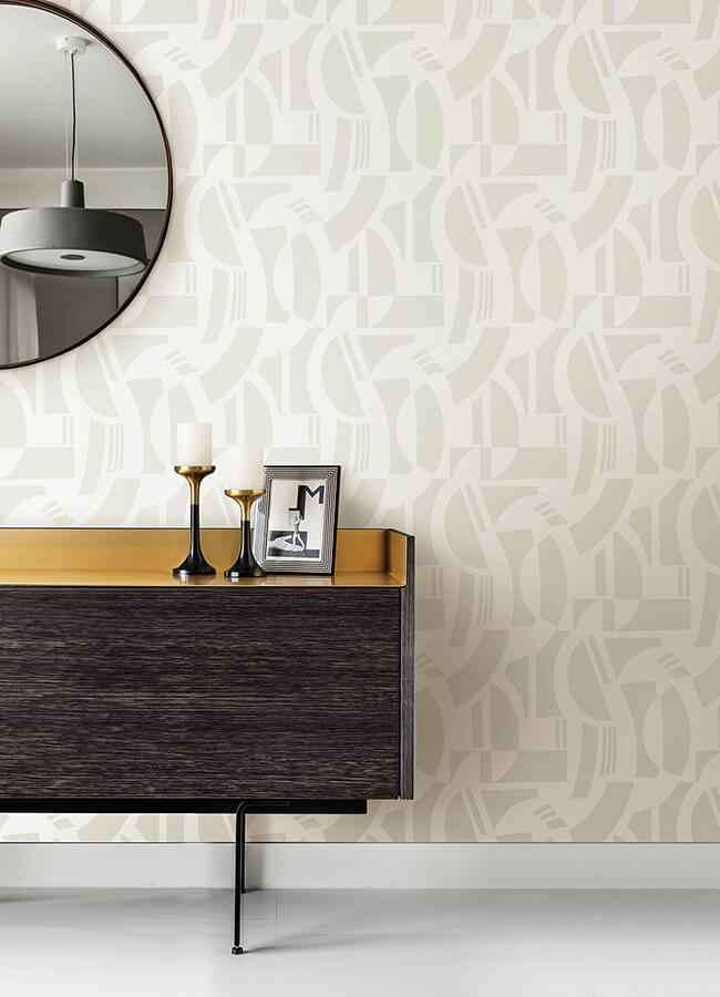 Carter Cream Geometric Flock Wallpaper - York Wallcoverings - 4034-87384 - York Wallcoverings Wallpaper