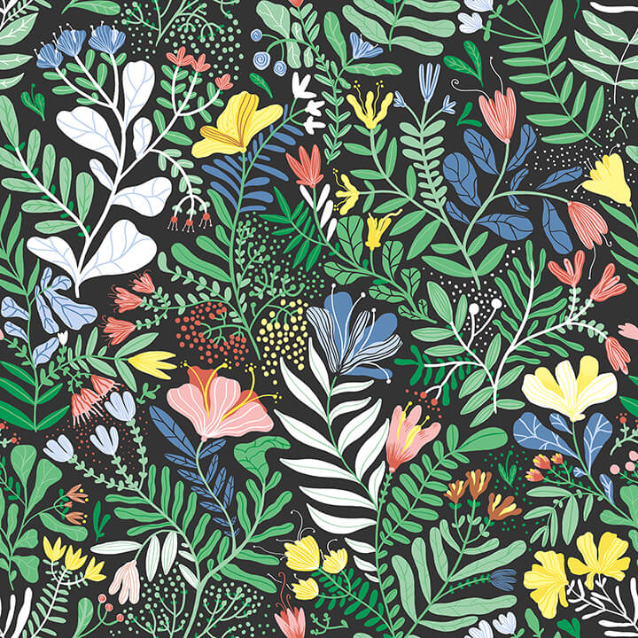 brittsommar-black-woodland-floral-wallpaper-york-wallcoverings-4143-22006 - York Wallcoverings Papel pintado