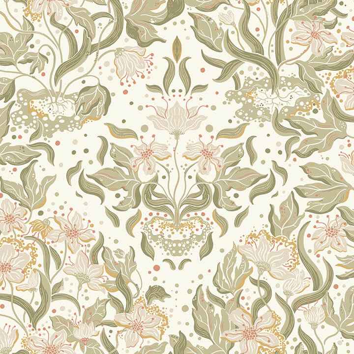 Lisa Olive Floral Damask Wallpaper - York Wallcoverings - 4143-22017 - York Wallcoverings Wallpaper