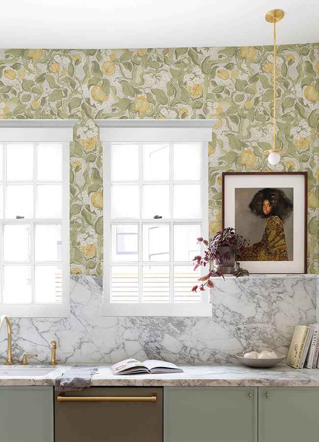 Kort Sage Fruit and Floral Wallpaper - York Wallcoverings - 4143-22025 - York Wallcoverings Wallpaper