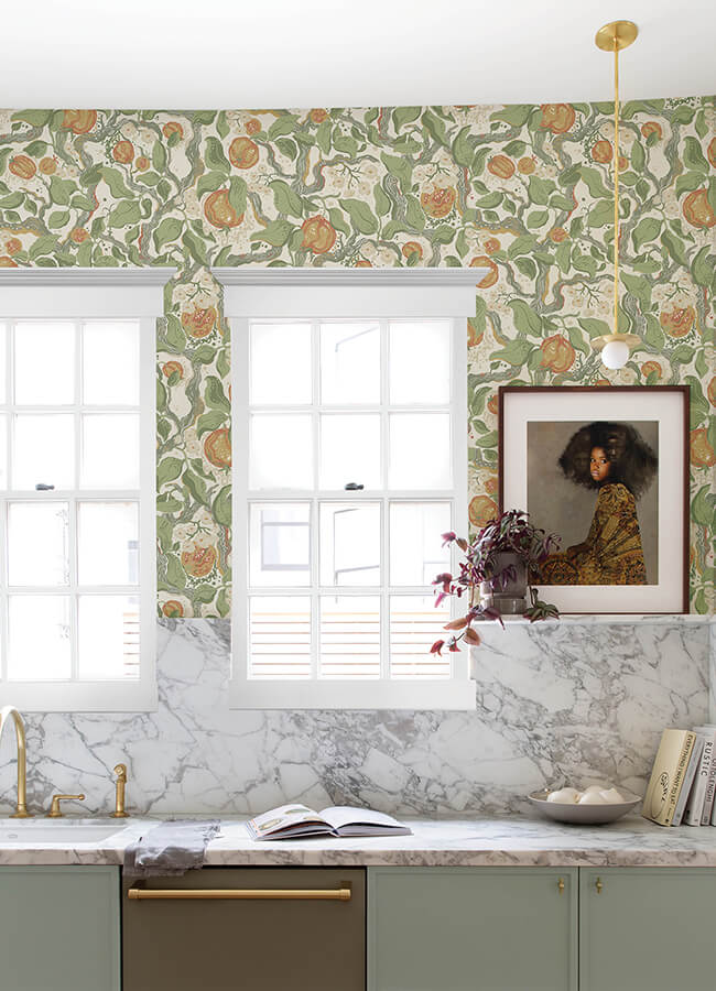 kort-green-fruit-and-floral-wallpaper-york-wallcoverings-4143-22026 - York Wallcoverings Papel pintado