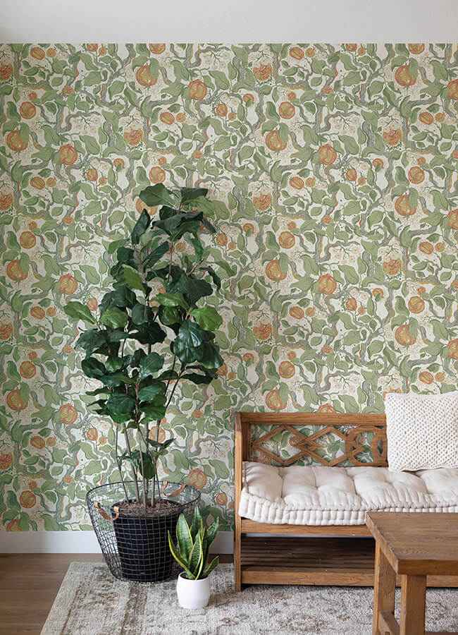 Kort Green Fruit and Floral Wallpaper - York Wallcoverings - 4143-22026 - York Wallcoverings Wallpaper
