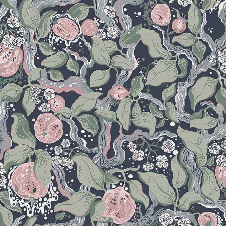 Kort Dark Blue Fruit and Floral Wallpaper - York Wallcoverings - 4143-22028 - York Wallcoverings Wallpaper