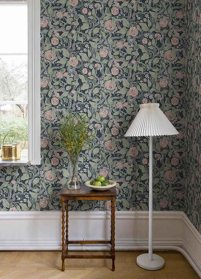 Kort Dark Blue Fruit and Floral Wallpaper - York Wallcoverings - 4143-22028 - York Wallcoverings Wallpaper