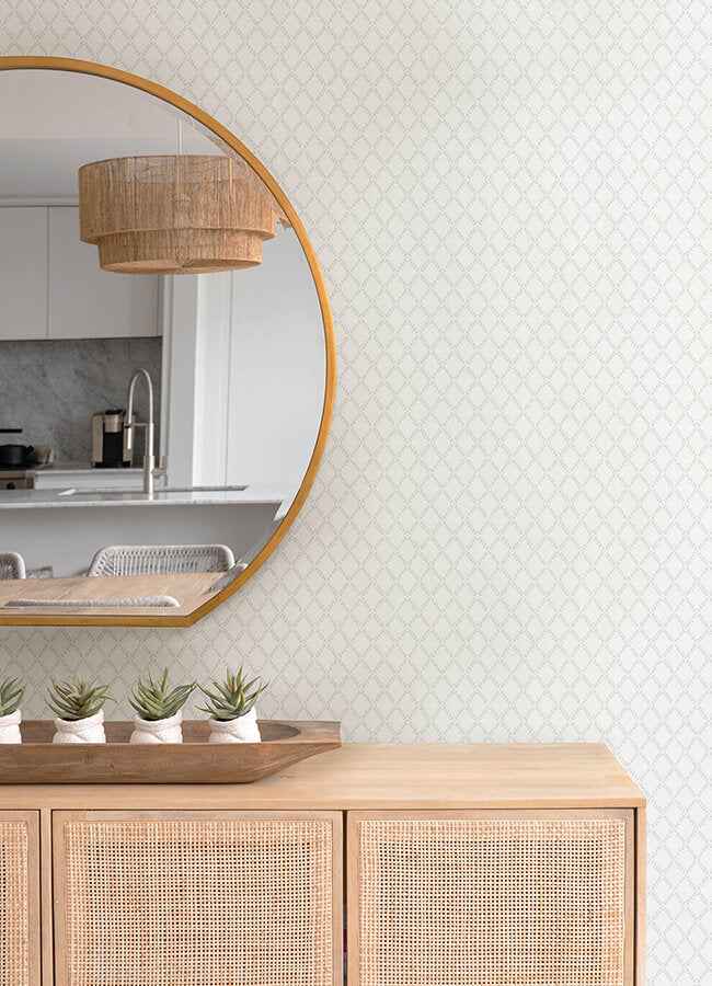 Trevor White Leaf Trellis Wallpaper - York Wallcoverings - 4143-34001 - York Wallcoverings Wallpaper