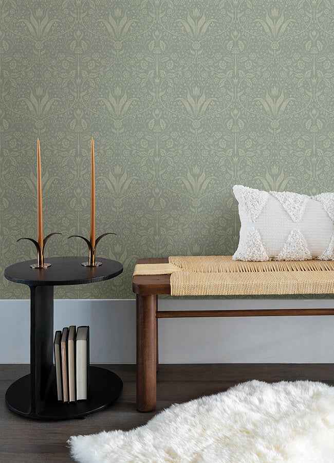 Mara Green Tulip Ogee Wallpaper - York Wallcoverings - 4143-34009 - York Wallcoverings Wallpaper
