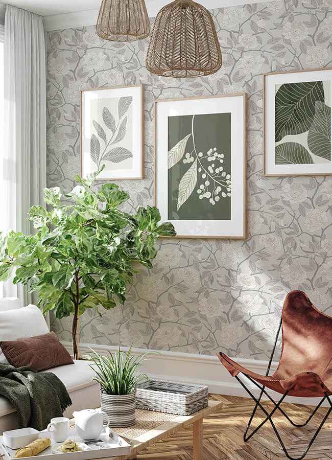 Bernadina Grey Rosebush Wallpaper - York Wallcoverings - 4143-34021 - York Wallcoverings Wallpaper
