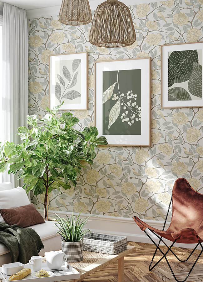 bernadina-light-yellow-rosebush-wallpaper-york-wallcoverings-4143-34022 - York Wallcoverings Papel pintado