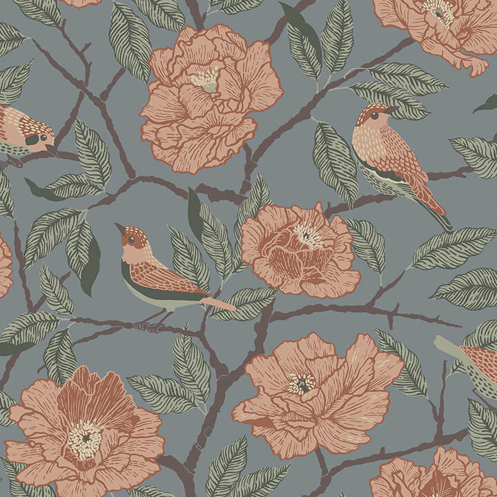 bernadina-blue-rosebush-wallpaper-york-wallcoverings-4143-34025 - York Wallcoverings Papel pintado