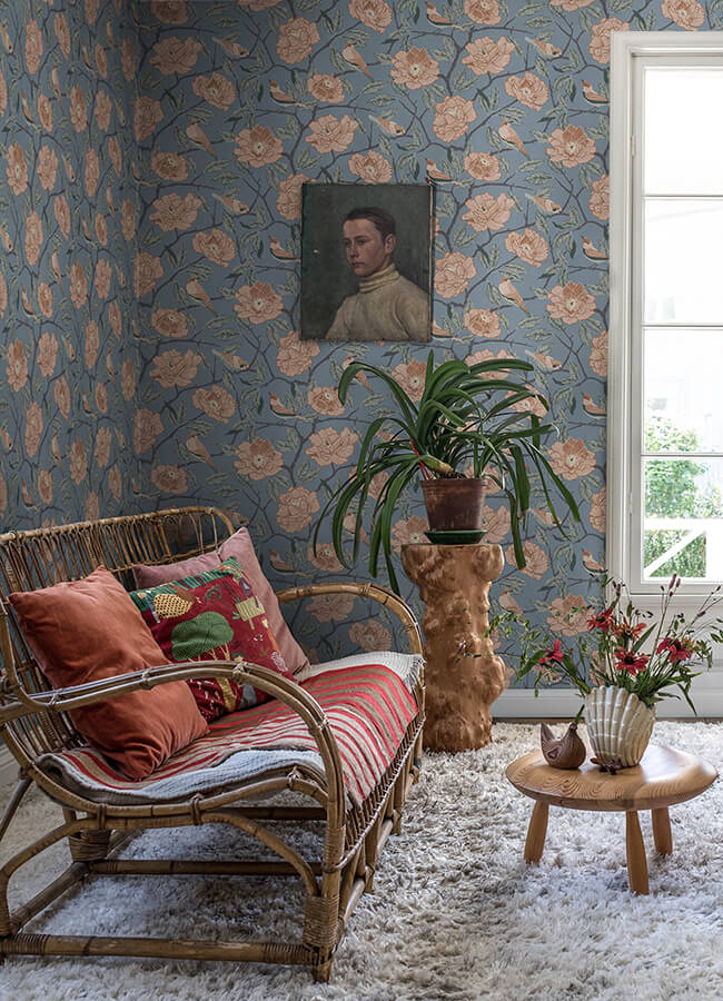 bernadina-blue-rosebush-wallpaper-york-wallcoverings-4143-34025 - York Wallcoverings Papel pintado