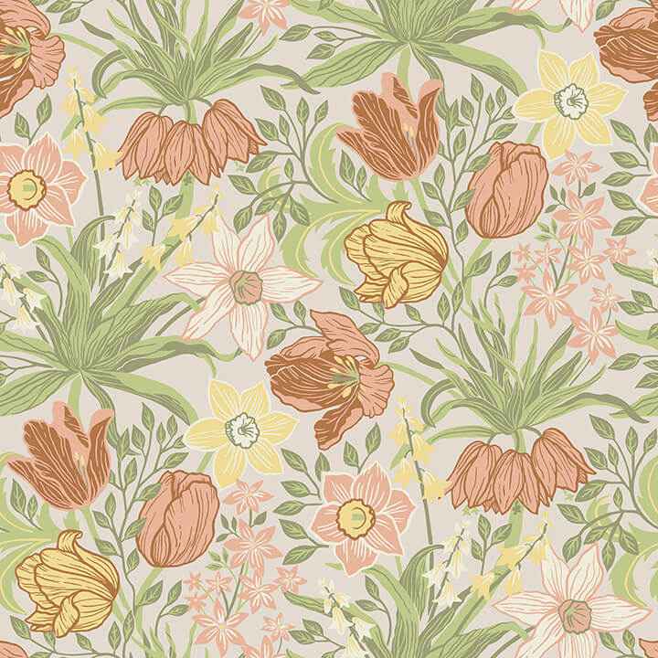 Cecilia Chartreuse Tulip and Daffodil Wallpaper - York Wallcoverings - 4143-34028 - York Wallcoverings Wallpaper