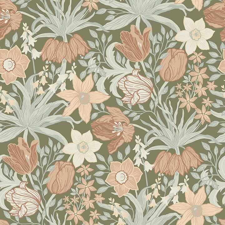 Cecilia Moss Tulip and Daffodil Wallpaper - York Wallcoverings - 4143-34029 - York Wallcoverings Wallpaper