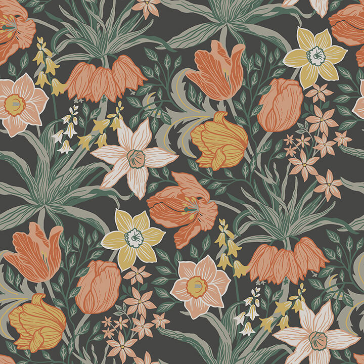 cecilia-black-tulip-and-daffodil-wallpaper-york-wallcoverings-4143-34031 - York Wallcoverings Papel pintado