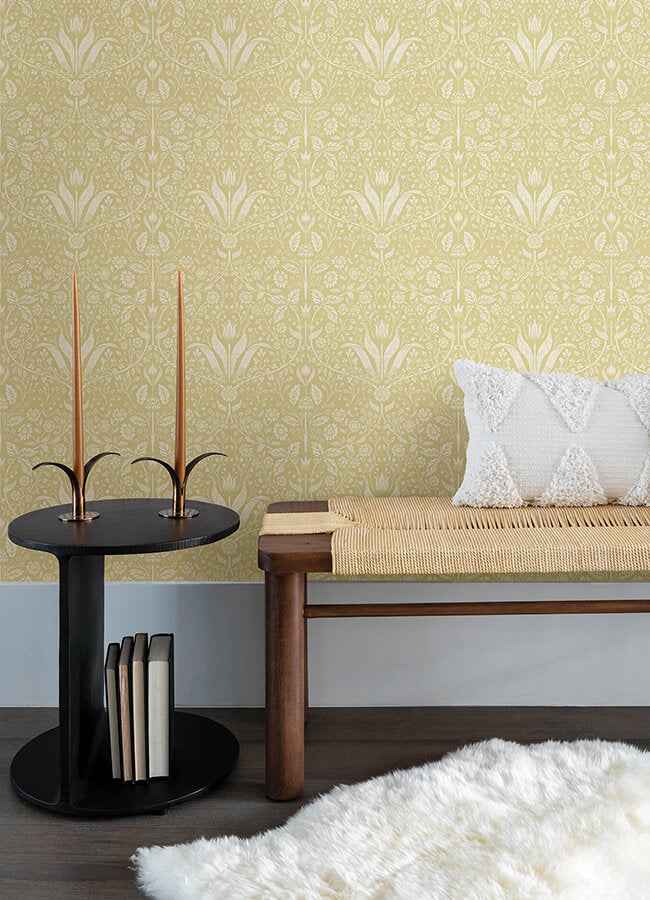 Mara Yellow Tulip Ogee Wallpaper - York Wallcoverings - 4143-34038 - York Wallcoverings Wallpaper