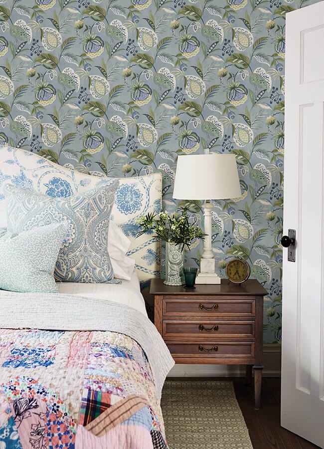 Bohemian Blue Jacobean Wallpaper - York Wallcoverings - 3125-72300 - York Wallcoverings Wallpaper