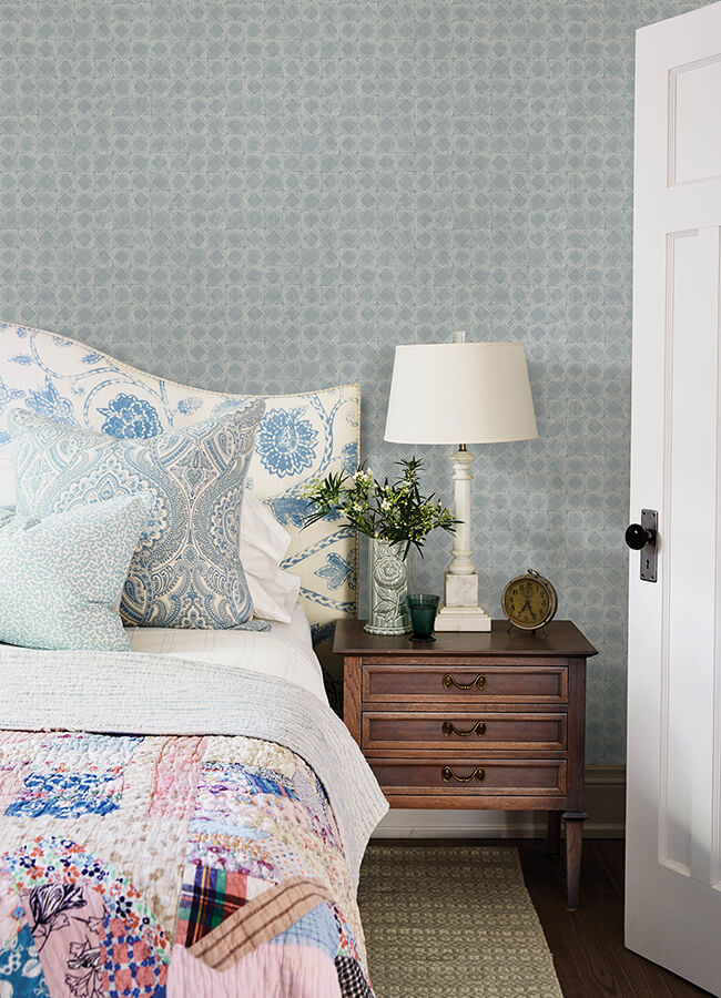 button-block-blue-geometric-wallpaper-york-wallcoverings-3125-72305 - York Wallcoverings Papel pintado
