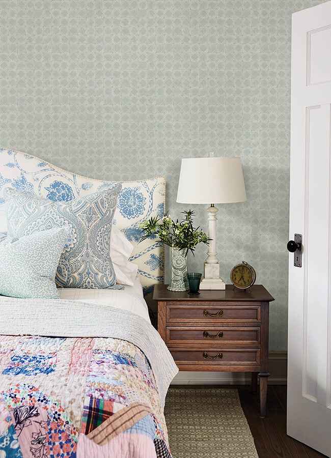 Button Block Aqua Geometric Wallpaper - York Wallcoverings - 3125-72308 - York Wallcoverings Wallpaper
