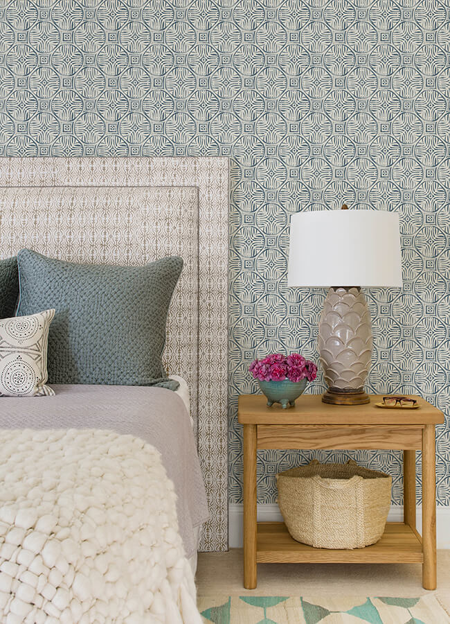 sandee-navy-medallion-wallpaper-york-wallcoverings-3125-72310 - York Wallcoverings Wallpaper