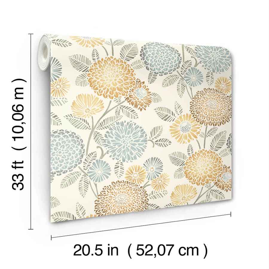 Zalipie Apricot Floral Trail Wallpaper - York Wallcoverings - 3125-72326 - York Wallcoverings Wallpaper