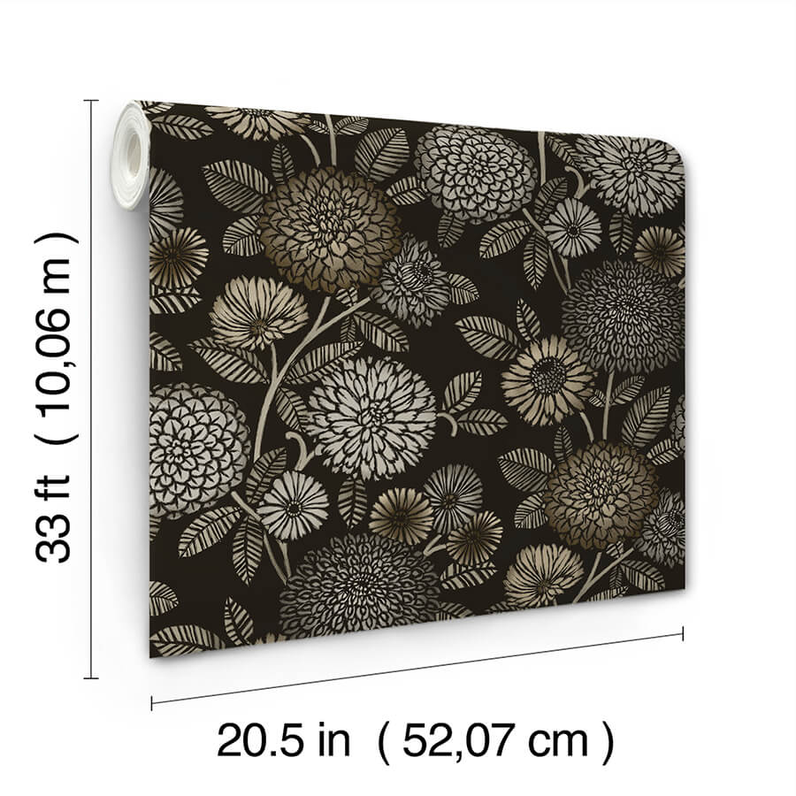 zalipie-black-floral-trail-wallpaper-york-wallcoverings-3125-72327 - York Wallcoverings Wallpaper